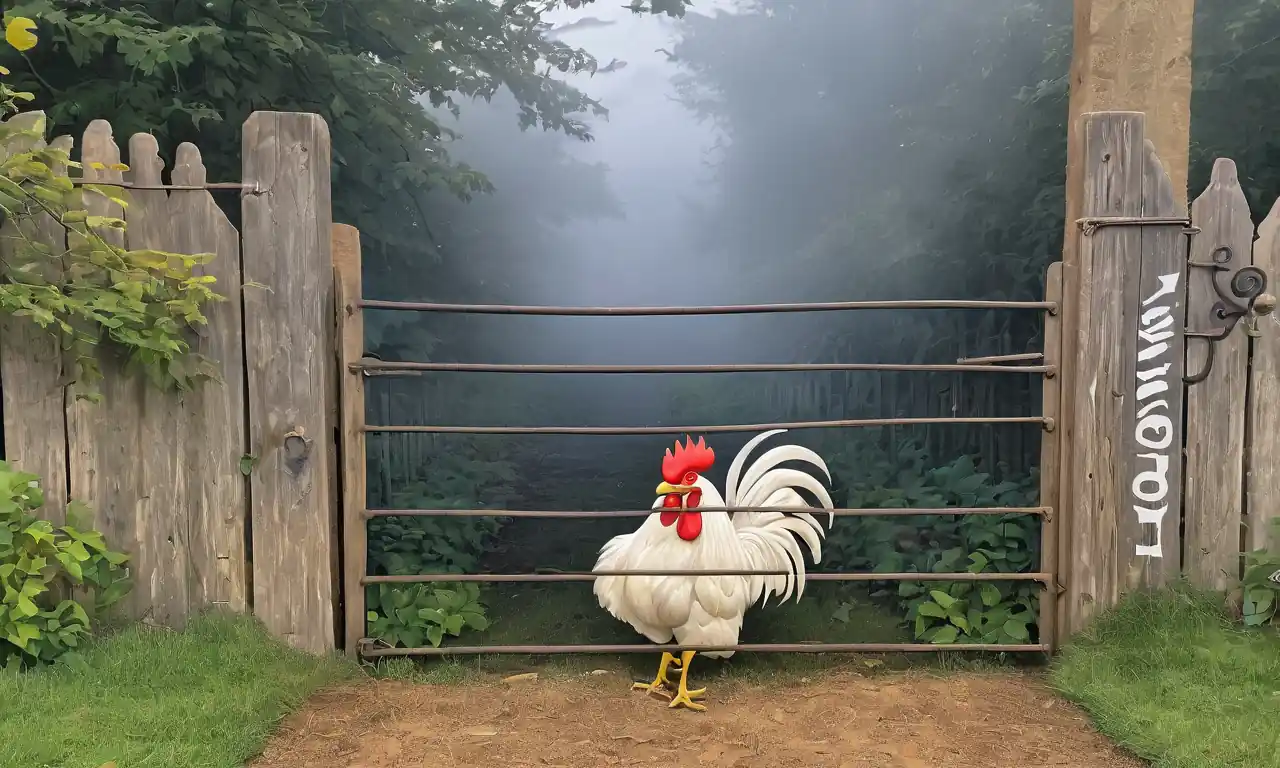 Granja paisaje, colinas rodantes, exuberante vegetación, coop de pollo, almacenamiento de granos