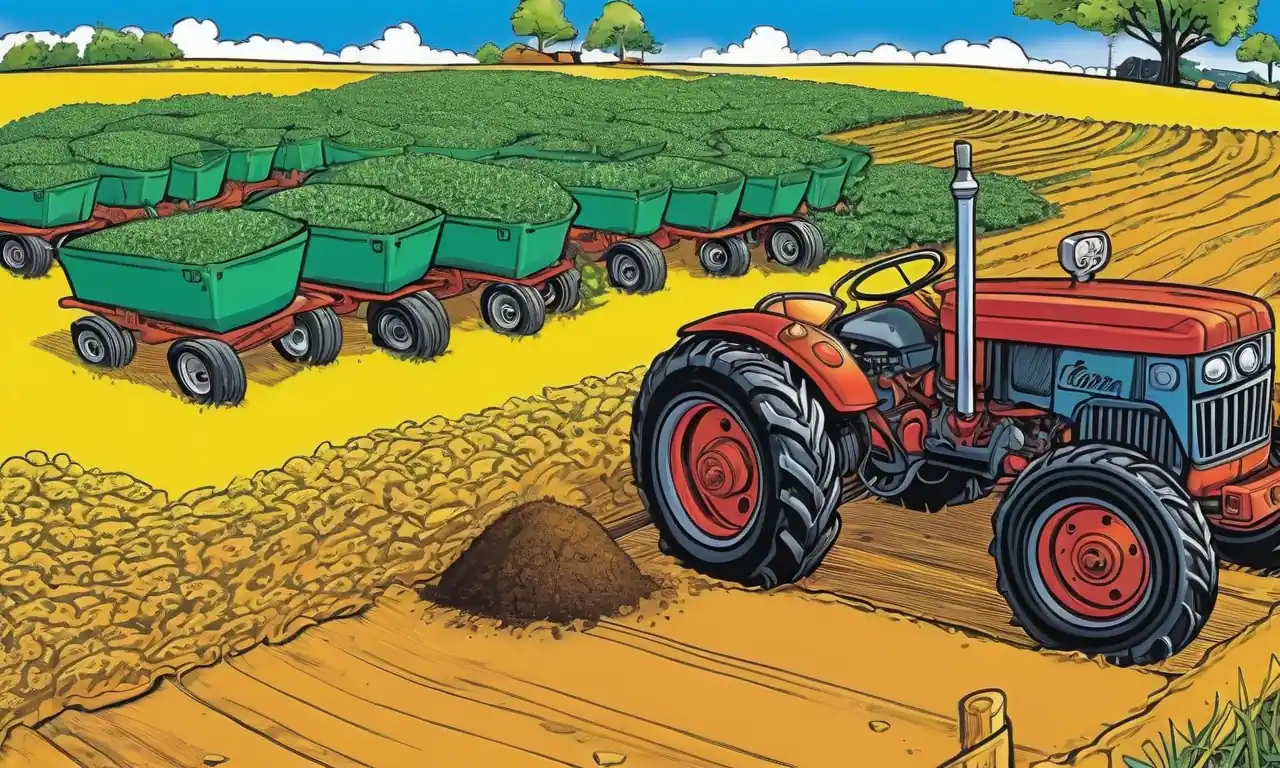 Terreno fértil, cultivos, tractor de granja, páginas calendario con cambios estacionales