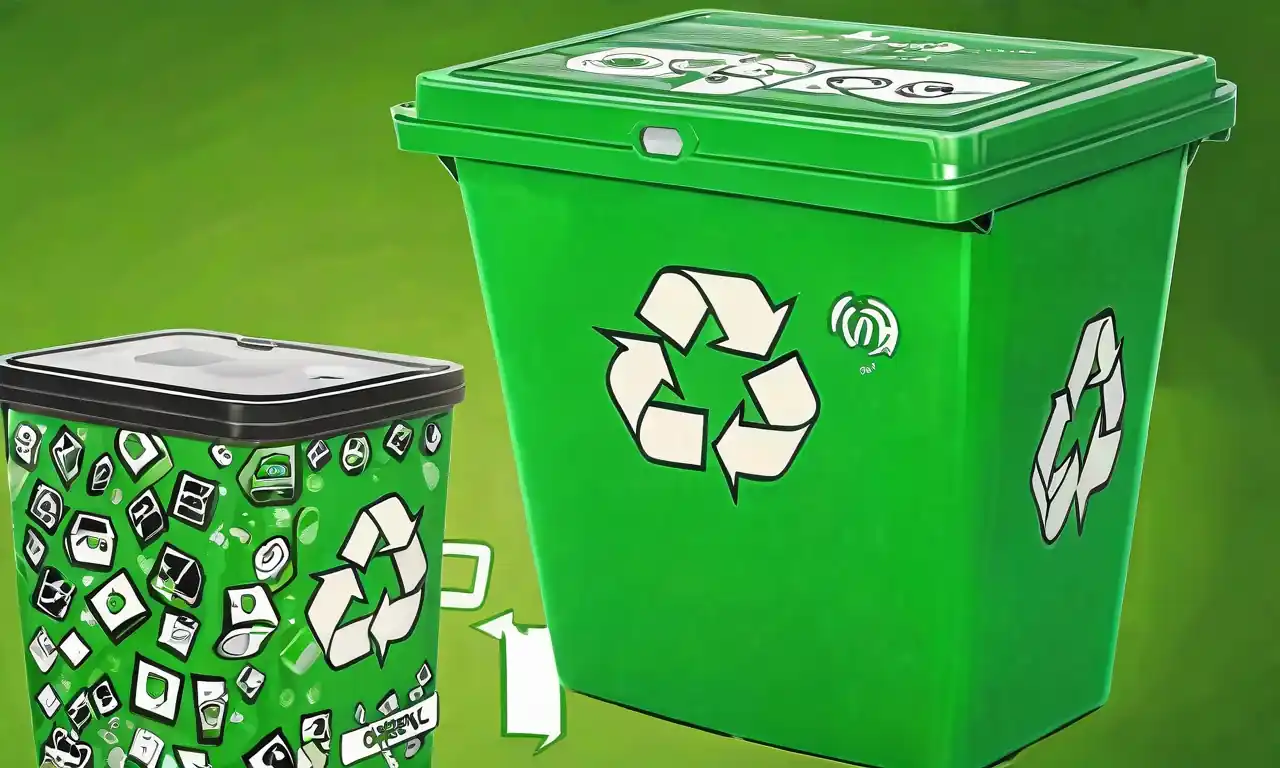 Reciclaje, icono ecoetiquetado, embalaje de productos, fondo verde