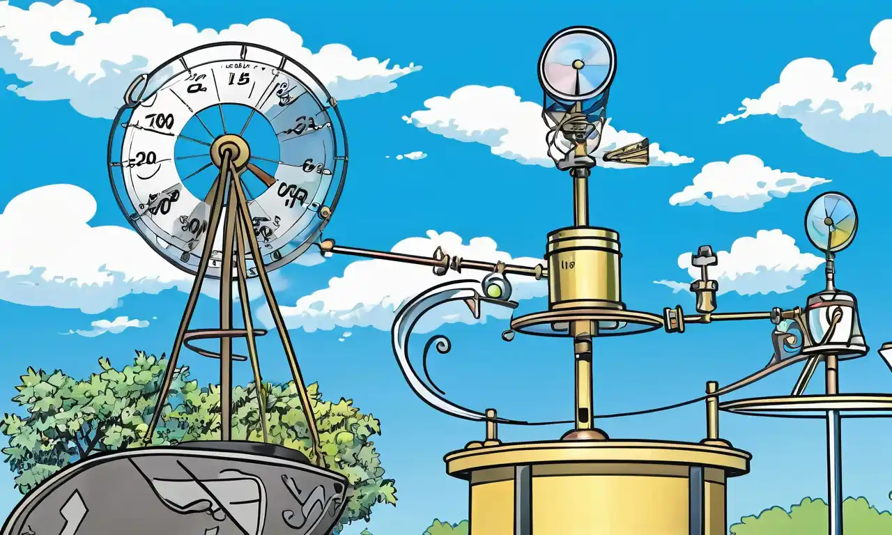 Anemometer device, wind speed graph, weathered landscape