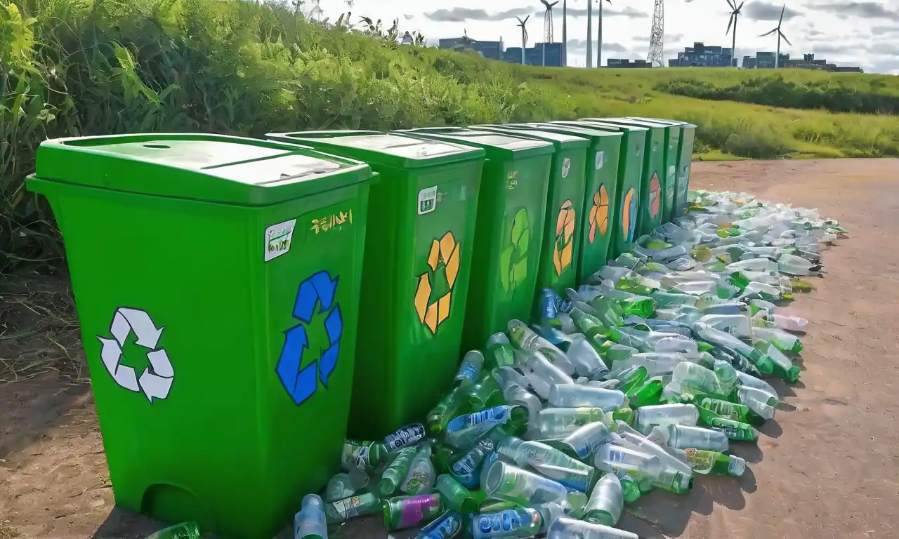 Desechos de plástico flotando en olas oceánicas, tortugas marinas enredadas en redes