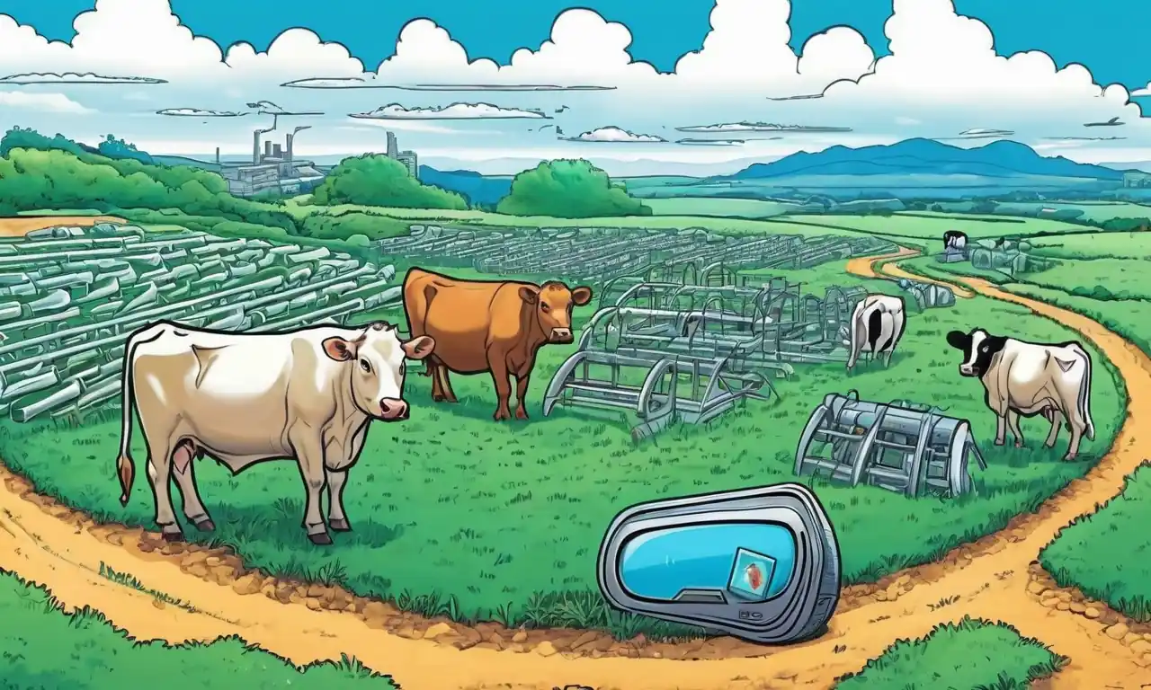 Viales de pruebas genéticas, ilustraciones ganaderas, equipo agrícola