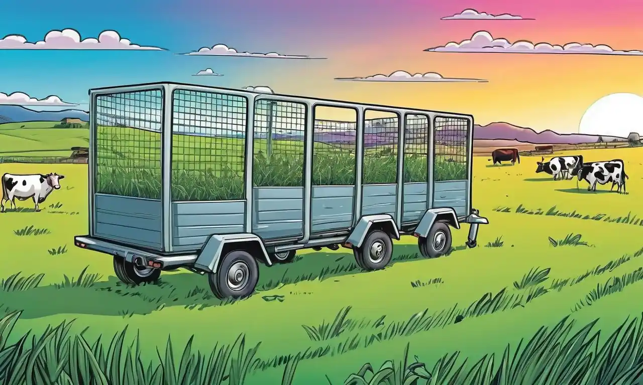 Rolling green mountains, grazing livestock, movable fencing system