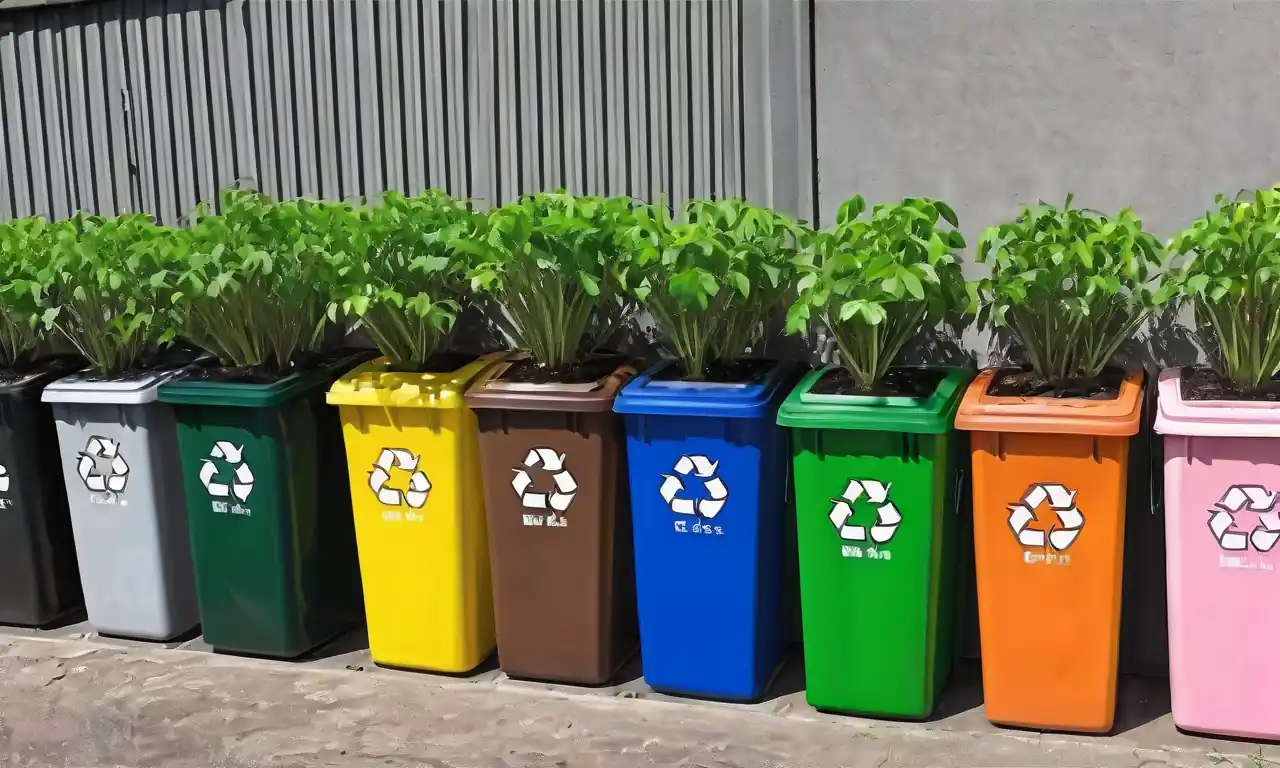 Reciclaje de contenedores, globo terrestre verde, paneles solares, embalaje minimalista