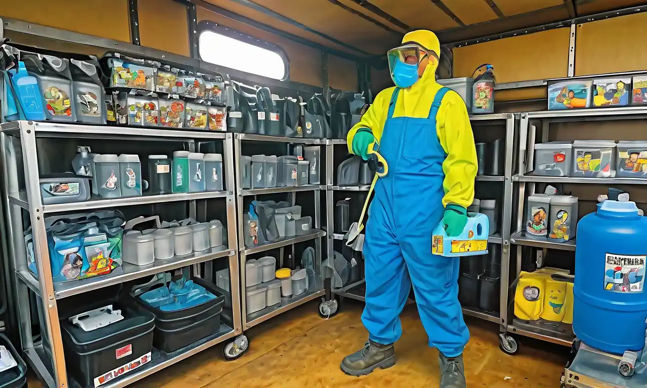 Mascaras agrícolas, guantes y botas en un patio de granja