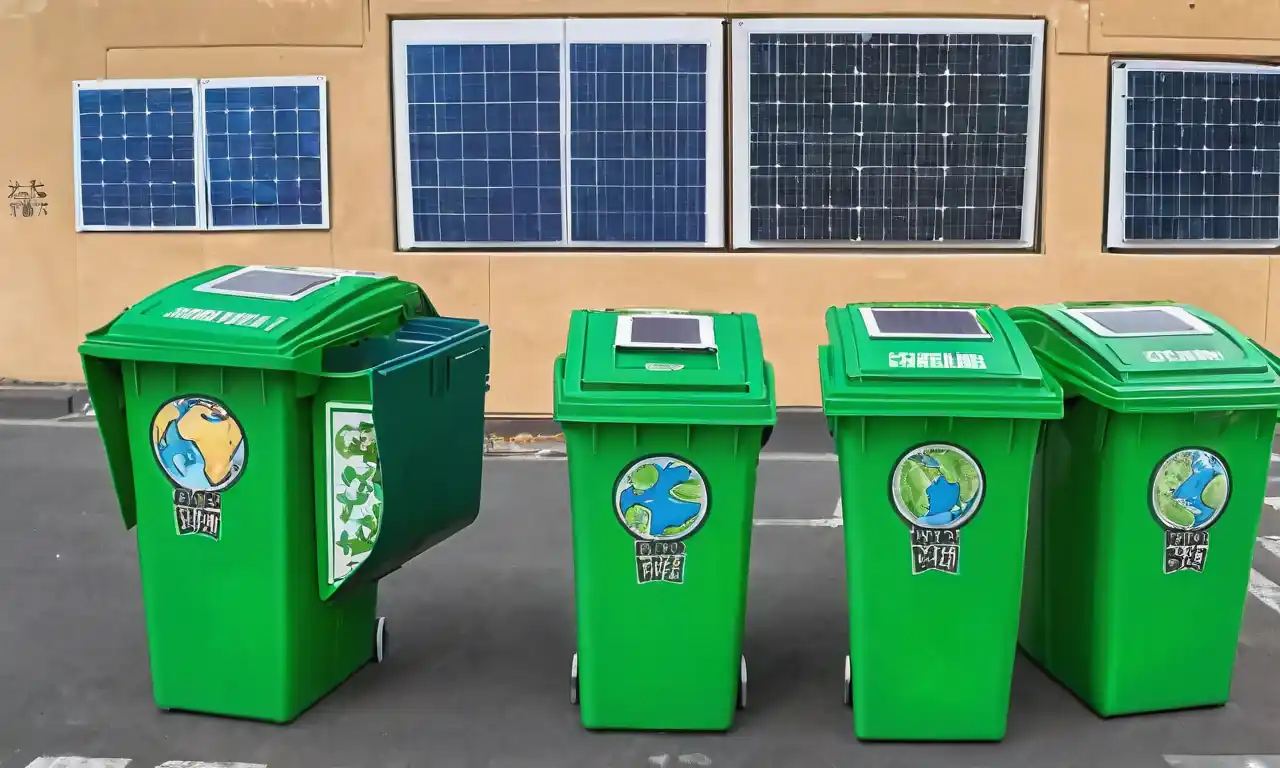 Planeta verde, paneles solares, turbinas de viento, skyline de la ciudad