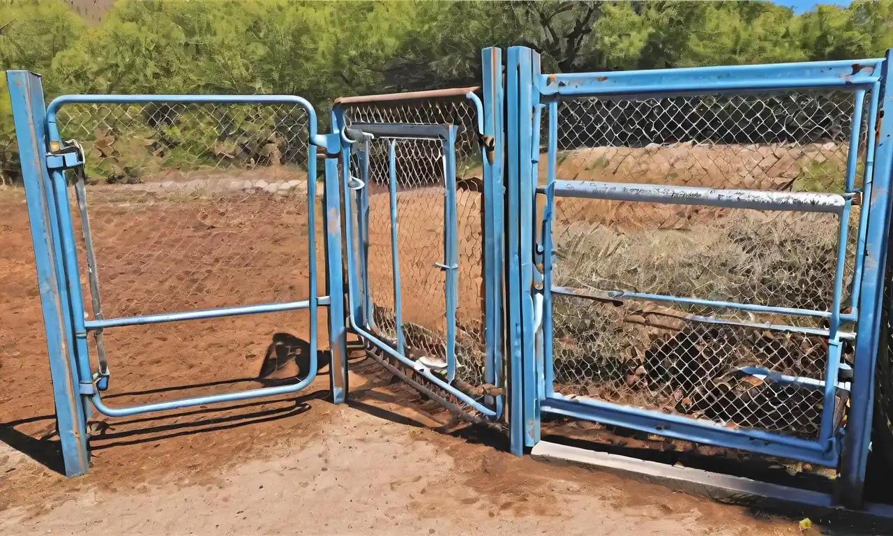 Red de seguridad, tubos de acero inoxidable, señales de advertencia, equipo agrícola