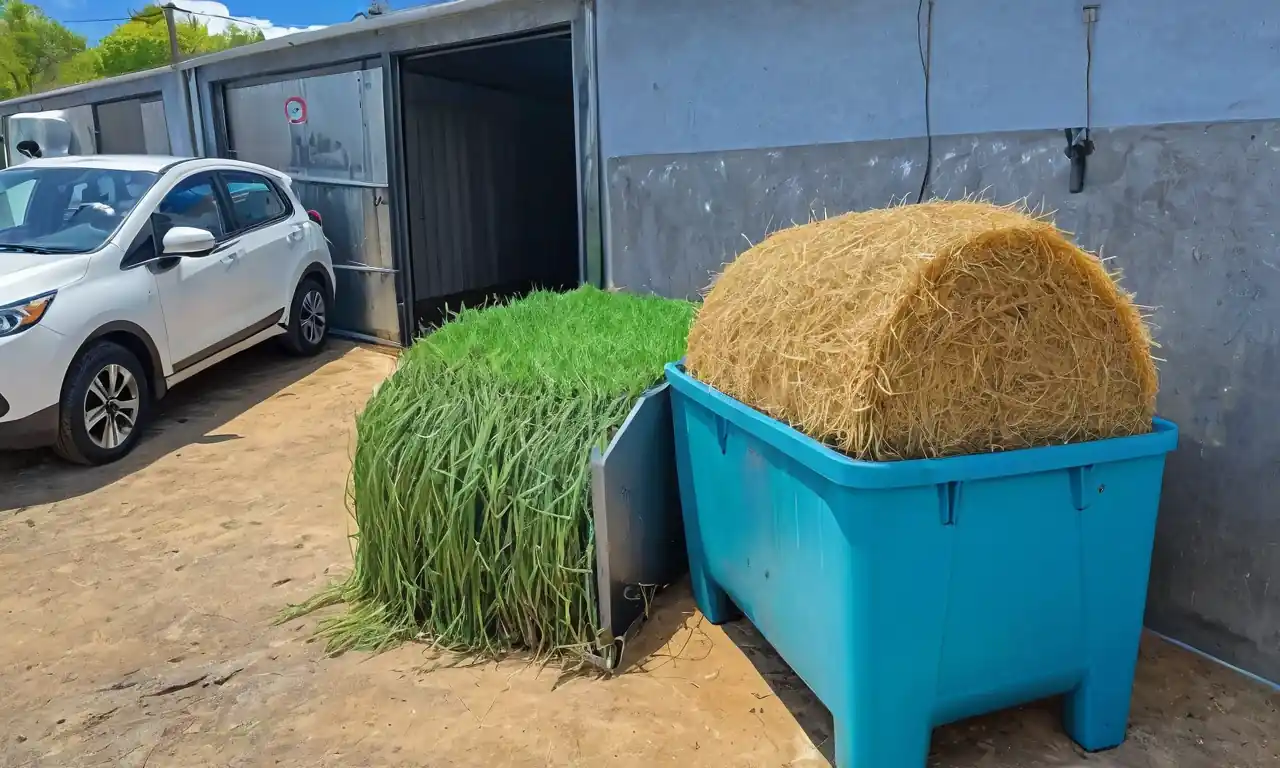 Reloj de pollos, campos agrícolas, pan de agua, cerca verde