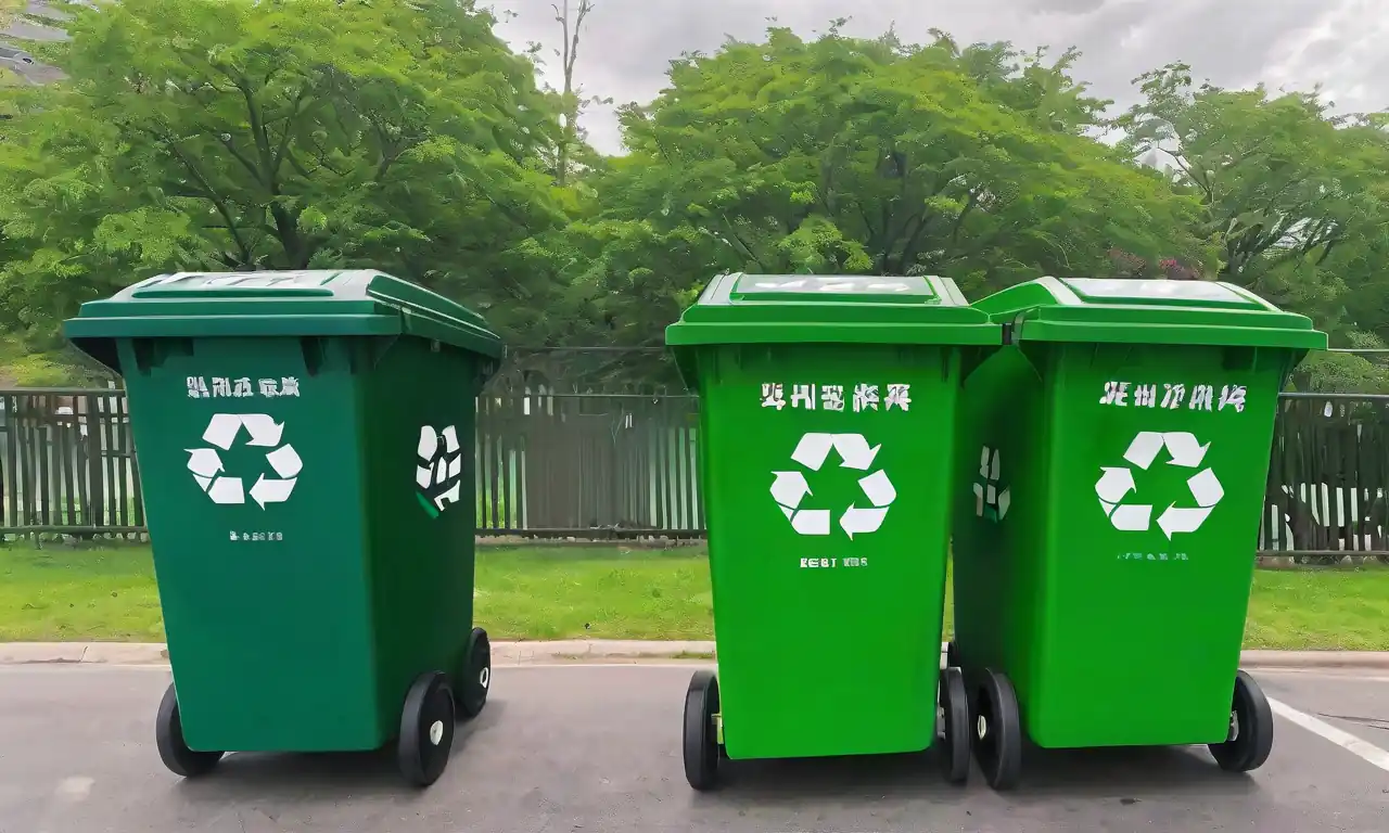 Reciclaje de contenedores, instalación de clasificación, paisaje urbano, espacios verdes