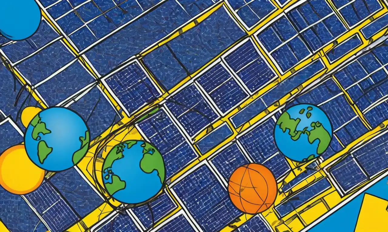 Paneles solares, turbinas eólicas, diagramas de flujo energético, planeta Tierra