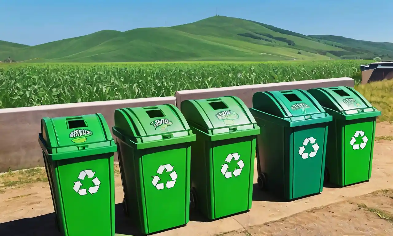 Tierra verde, turbina eólica, papel de reciclaje y logotipo corporativo